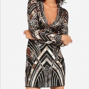 Express Black/Gold Sequin Mini Dress. Size Small.